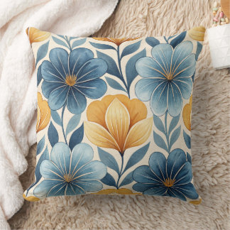 Blue & Gold Floral Throw Pillow Kissen
