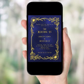 Blue gold floral vintage wedding einladung