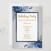 BLUE GOLD FLORAL VOLLDRUCKER JEDEN ANLASS GEBURTST EINLADUNG (Vorderseite)