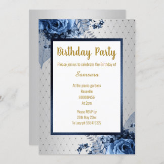 BLUE GOLD FLORAL VOLLDRUCKER JEDEN ANLASS GEBURTST EINLADUNG