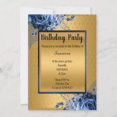 BLUE GOLD FLORAL VOLLDRUCKER JEDEN ANLASS GEBURTST EINLADUNG (Vorderseite)