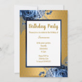 BLUE GOLD FLORAL VOLLDRUCKER JEDEN ANLASS GEBURTST EINLADUNG (Vorderseite)