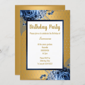 BLUE GOLD FLORAL VOLLDRUCKER JEDEN ANLASS GEBURTST EINLADUNG