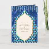 Blue Gold Floral Vorhang Indische Hochzeit Einladung (Vorderseite)
