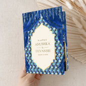 Blue Gold Floral Vorhang Indische Hochzeit Einladung