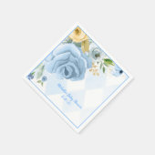 Blue Gold Floral Watercolor Babydusche Napkins Serviette (Ecke)