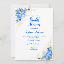 Blue Gold Floral Watercolor Brautparty Einladung
