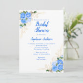 Blue Gold Floral Watercolor Brautparty Einladung (Stehend Vorderseite)
