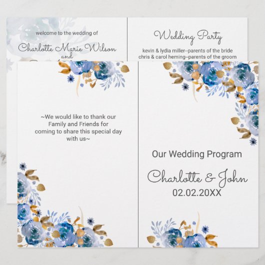 Blue Gold Floral Wedding (Vorne/Hinten)