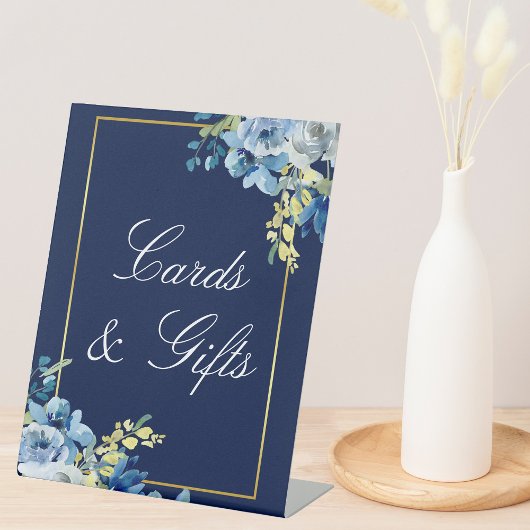 Blue Gold Floral Wedding Chic Cards & Gifts Sockelschild