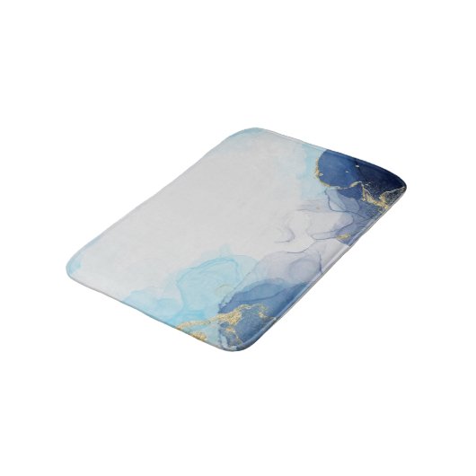 Blue Gold Fluid Art of Alcohol Ink Technik Badematte (Schrägansicht)