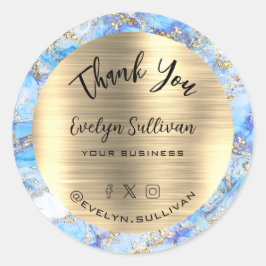 Blue Gold Fluid Marble Vielen Dank Runder Aufkleber