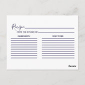 Blue-Gold-Foil-Brautparty-Rezept-Karte Postkarte (Rückseite)