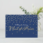 Blue & Gold Foil Confetti Dots TRAUZEUGIN Karte (Stehend Vorderseite)