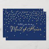 Blue & Gold Foil Confetti Dots TRAUZEUGIN Karte (Vorne/Hinten)