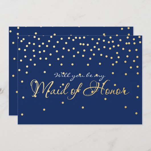 Blue & Gold Foil Confetti Dots TRAUZEUGIN Karte (Vorne/Hinten)