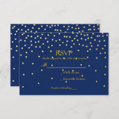 Blue & Gold Foil Confetti Dots Wedding RSVP Card (Vorne/Hinten)