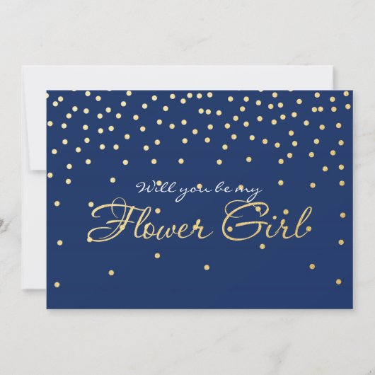Blue Gold Foil Confetti FLOWER GIRL Card Einladung (Vorderseite)