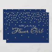 Blue Gold Foil Confetti FLOWER GIRL Card Einladung (Vorne/Hinten)