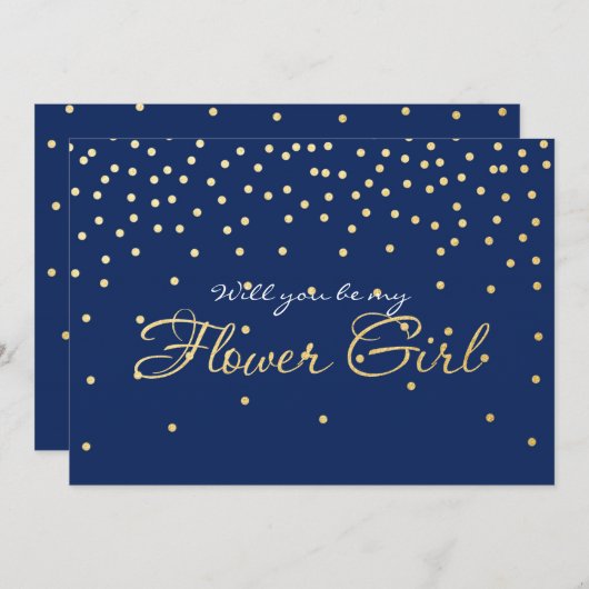 Blue Gold Foil Confetti FLOWER GIRL Card Einladung (Vorne/Hinten)