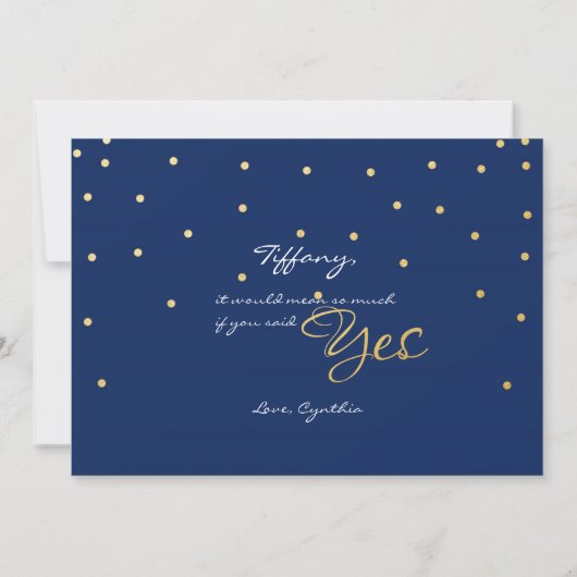 Blue Gold Foil Confetti MATRON EONOR Card Einladung (Rückseite)