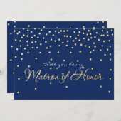 Blue Gold Foil Confetti MATRON EONOR Card Einladung (Vorne/Hinten)