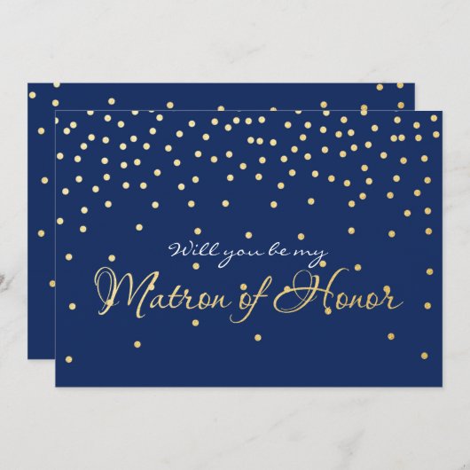Blue Gold Foil Confetti MATRON EONOR Card Einladung (Vorne/Hinten)