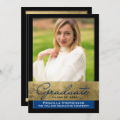 Blue Gold Foil Effect Foto Abschluss Einladung (Vorne/Hinten)