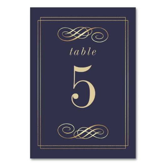 Blue Gold Foil Elegante Hochzeiten Tischnummern (Vorderseite)