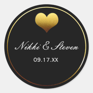 Blue & Gold Foil Heart Round Aufkleber Label Favor
