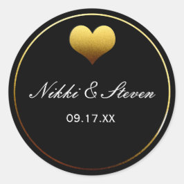 Blue & Gold Foil Heart Round Aufkleber Label Favor