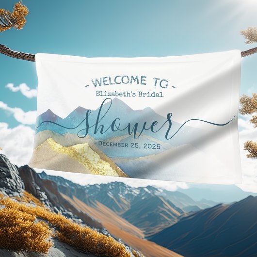 Blue Gold Foil Mountain Brautparty Begrüßungszeich Banner