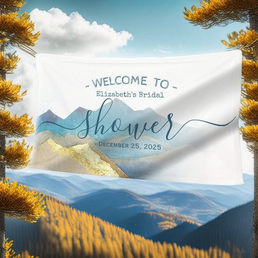 Blue Gold Foil Mountain Brautparty Begrüßungszeich Banner