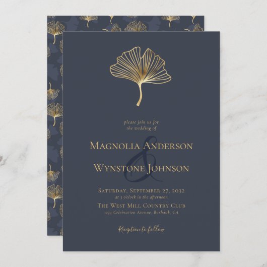 Blue Gold Foil Parco Civico-Ciani Einladung (Vorne/Hinten)