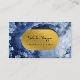 Blue Gold Foil Sea Crystals Makeup Hair Nails Visitenkarte