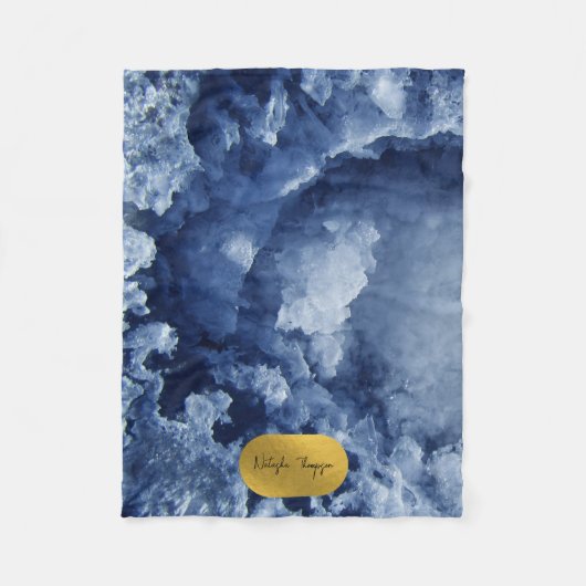 Blue Gold Foil Sea Crystals Signature Script Fleecedecke (Vorderseite)