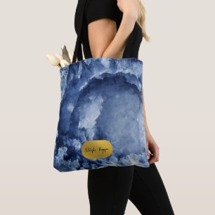 Blue Gold Foil Sea Crystals Signature Script Tasche