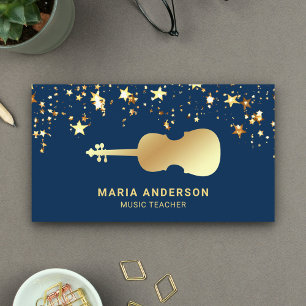 Blue Gold Foil Violin Music Teacher Violinist Visitenkarte