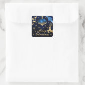 Blue & Gold Foil Weihnachtsbauble und Ribbon Quadratischer Aufkleber (Tasche)