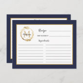 Blue Gold Foliage Monogram Rezept Card Postkarte (Vorne/Hinten)
