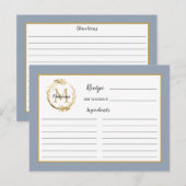 Blue Gold Foliage Monogram Rezept Card Postkarte (Vorne/Hinten)