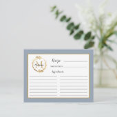 Blue Gold Foliage Monogram Rezept Card Postkarte (Stehend Vorderseite)