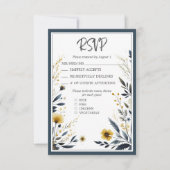 Blue Gold Formal Elegant Floral Wedding RSVP Karte (Vorderseite)