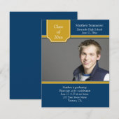 Blue Gold Foto Abschluss Einladung (Vorne/Hinten)