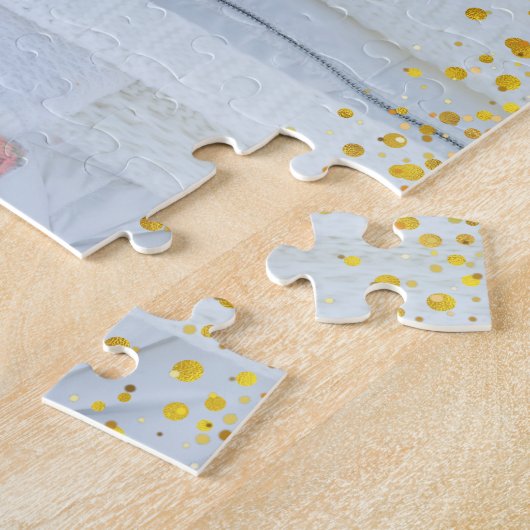 Blue Gold Foto Days Merry Bright Script Holiday Puzzle (Seite)