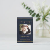 Blue Gold Foto elegante Beerdigungskarte Visitenkarte (Stehend Vorderseite)