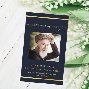 Blue Gold Foto elegante Beerdigungskarte Visitenkarte