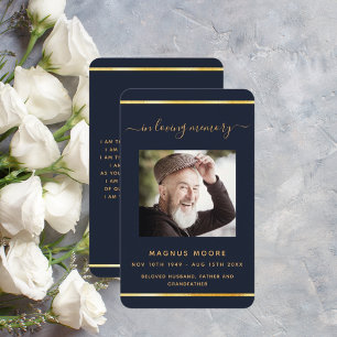 Blue Gold Foto elegante Beerdigungskarte Visitenkarte