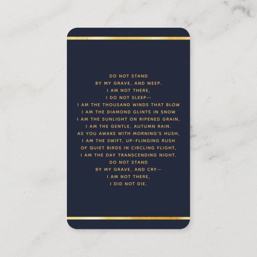 Blue Gold Foto elegante Beerdigungskarte Visitenkarte (Rückseite)