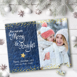 Blue Gold Foto Tage Frohe Festliche Schrift Urlaub Puzzle